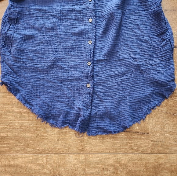 Paintcolors womens blue lagenlook tunic textured button-up small bohocore casual - Picture 6 of 9